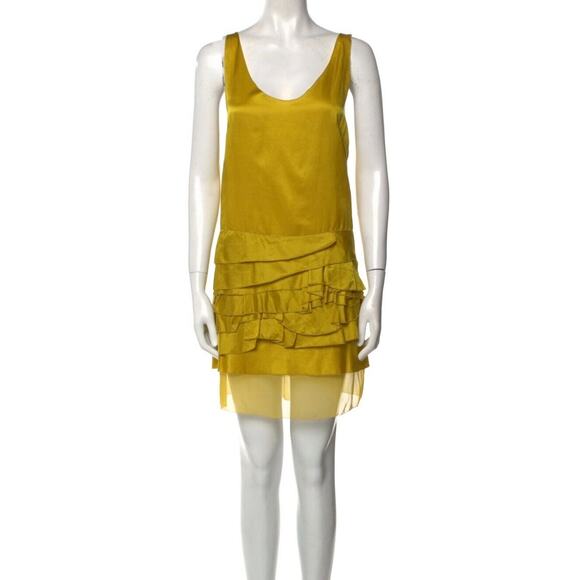 3.1 Phillip Lim Scoop Neck Chartreus Yellow Silk Blend Ruffled Tank Dress Mini 2 - Picture 1 of 15